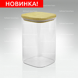 Банка 1,1 л стеклянная квадратная с бамбуковой крышкой оптом и по оптовым ценам в Санкт-Петербурге