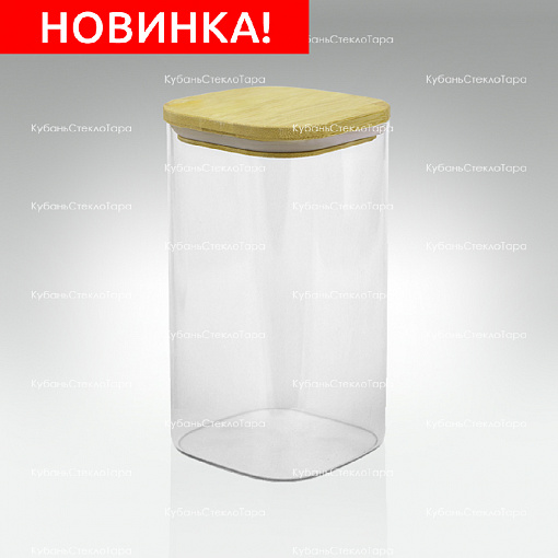 Банка 1,35 л стеклянная квадратная с бамбуковой крышкой оптом и по оптовым ценам в Санкт-Петербурге