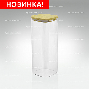 Банка 1,9 л стеклянная квадратная с бамбуковой крышкой оптом и по оптовым ценам в Санкт-Петербурге